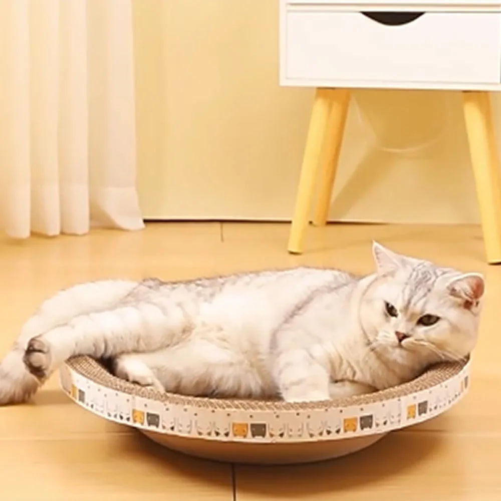 Cat Scratcher Bed - Oval Corrugated Cardboard Scratching Bowl and Lounger, 47 x 32cm