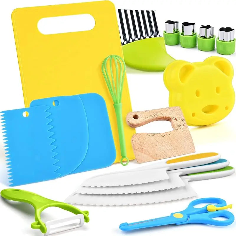 Montessori Kitchen Tools - 11, 13 or 17 Piece Real Cooking Set for Kids
