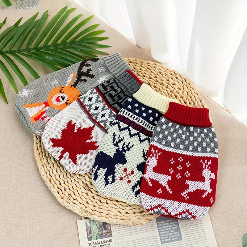 Christmas Pet Sweater - Knitted Wool Jumper for Dogs and Cats, Sizes S to XXL