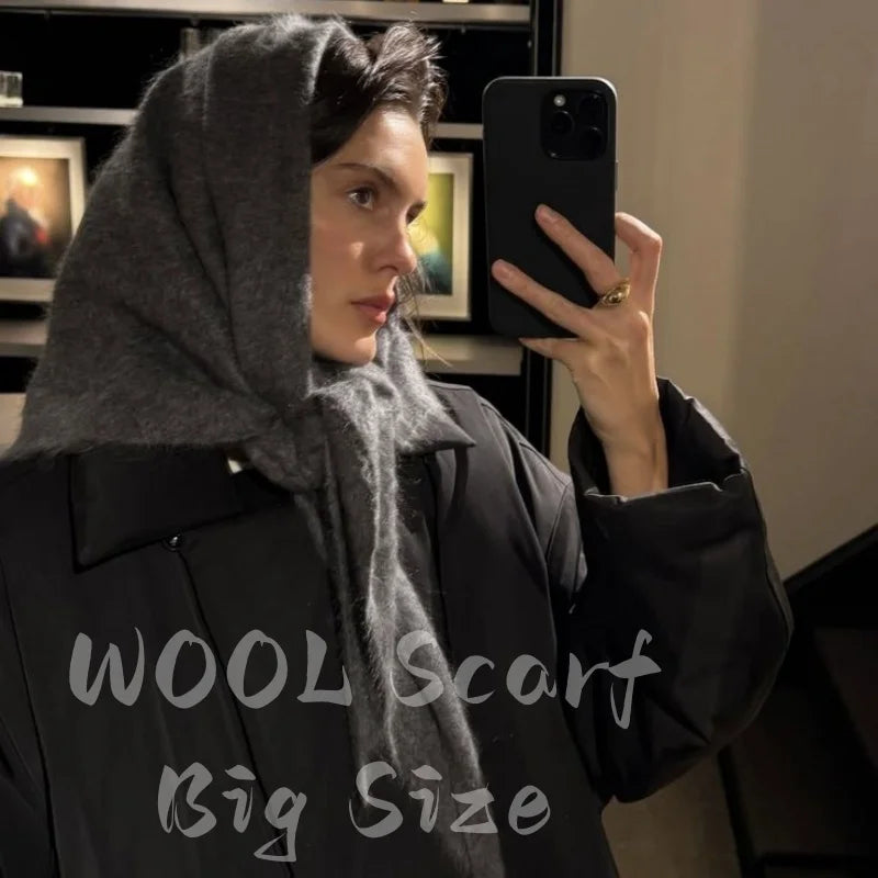 Wool Winter Scarf - Warm Knit Triangle Wrap in Nine Colourways, 180cm