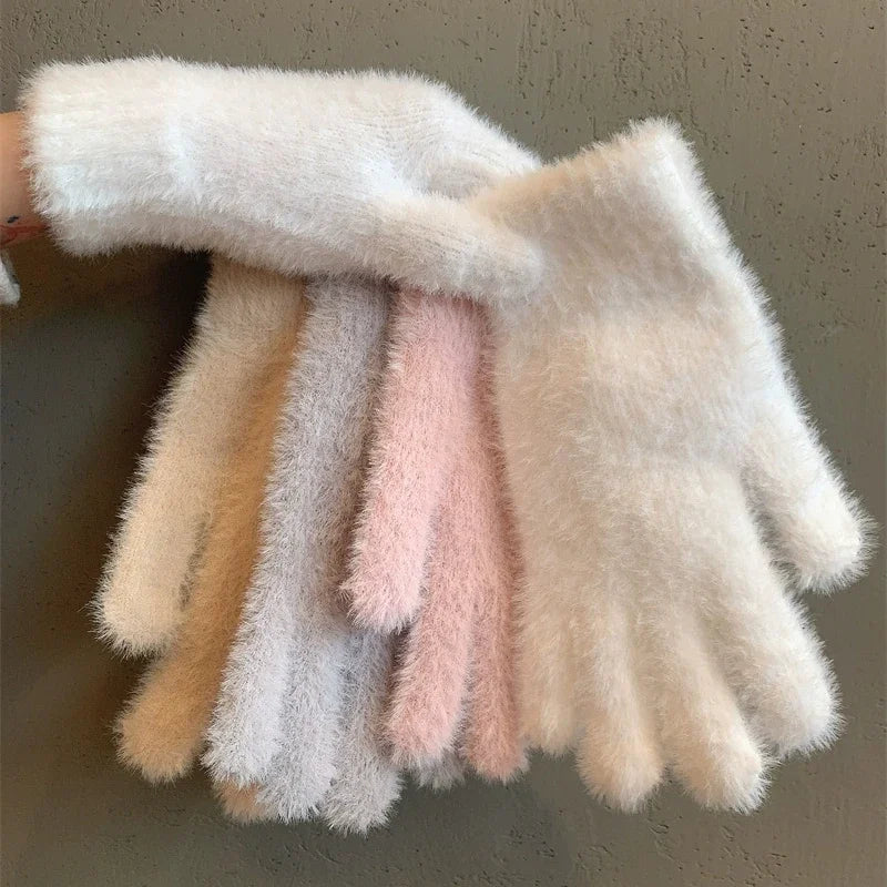 Velvet Winter Gloves - Plush Five Finger Gloves for Women in 4 Colours