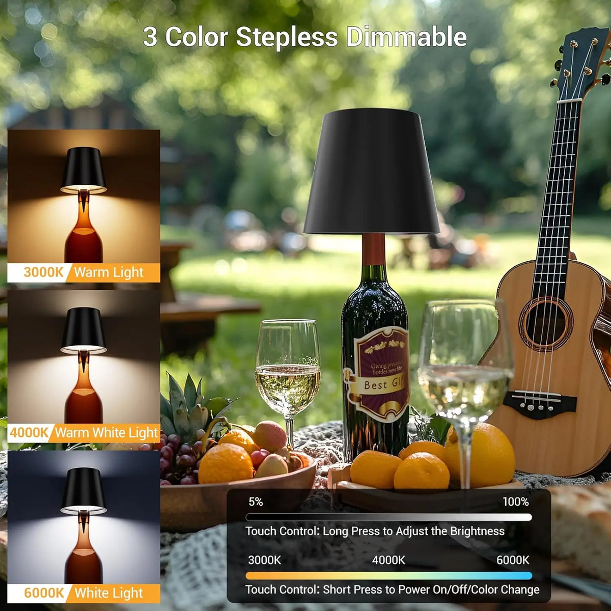 Wireless Bottle Table Lamp - Rechargeable Bar Light for Wine Bottles