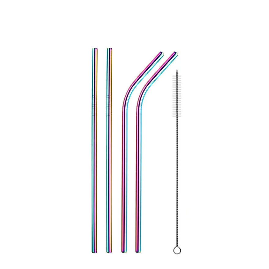 Reusable Stainless Steel Drinking Straws - Straight and Bent Metal Straw Set with Cleaning Brush