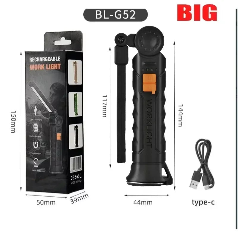 COB LED Work Light - Rechargeable Cordless Magnetic Inspection Lamp for Car, Garage and Camping