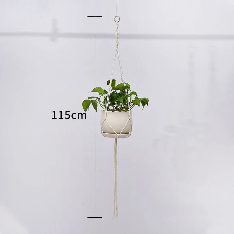 Macrame Plant Hanger - Handmade Knotted Rope Holder for Pots and Balcony Baskets