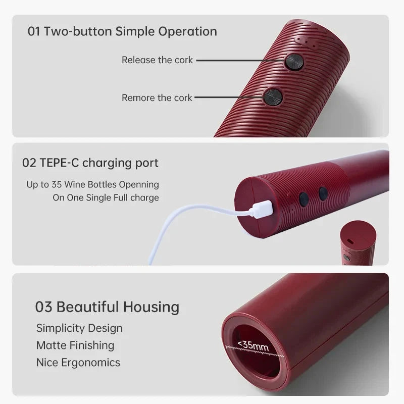 Electric Wine Bottle Opener - Rechargeable Automatic Corkscrew for Home Bars