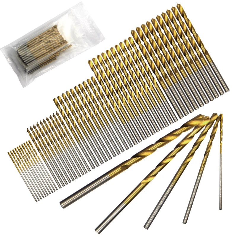 Twist Drill Bit Set 50pc - 1mm to 3mm Titanium Plated Micro Bits for Woodwork