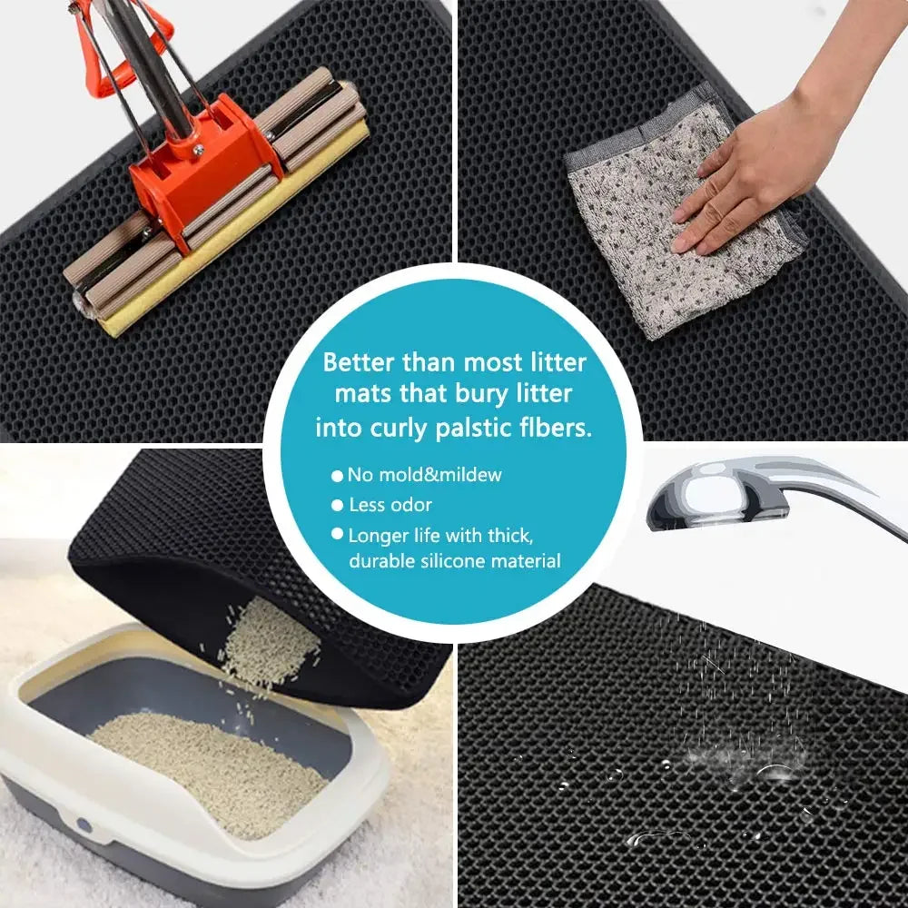Double Layer Cat Litter Mat - Waterproof Non-Slip Trapping Mat, Washable