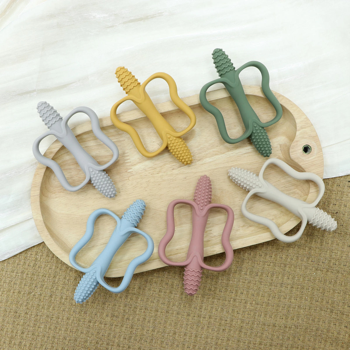 Silicone Teething Stick - Corn Shaped Baby Teether with Handle, 6 Colours
