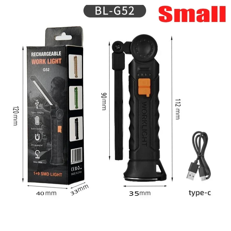 COB LED Work Light - Rechargeable Cordless Magnetic Inspection Lamp for Car, Garage and Camping