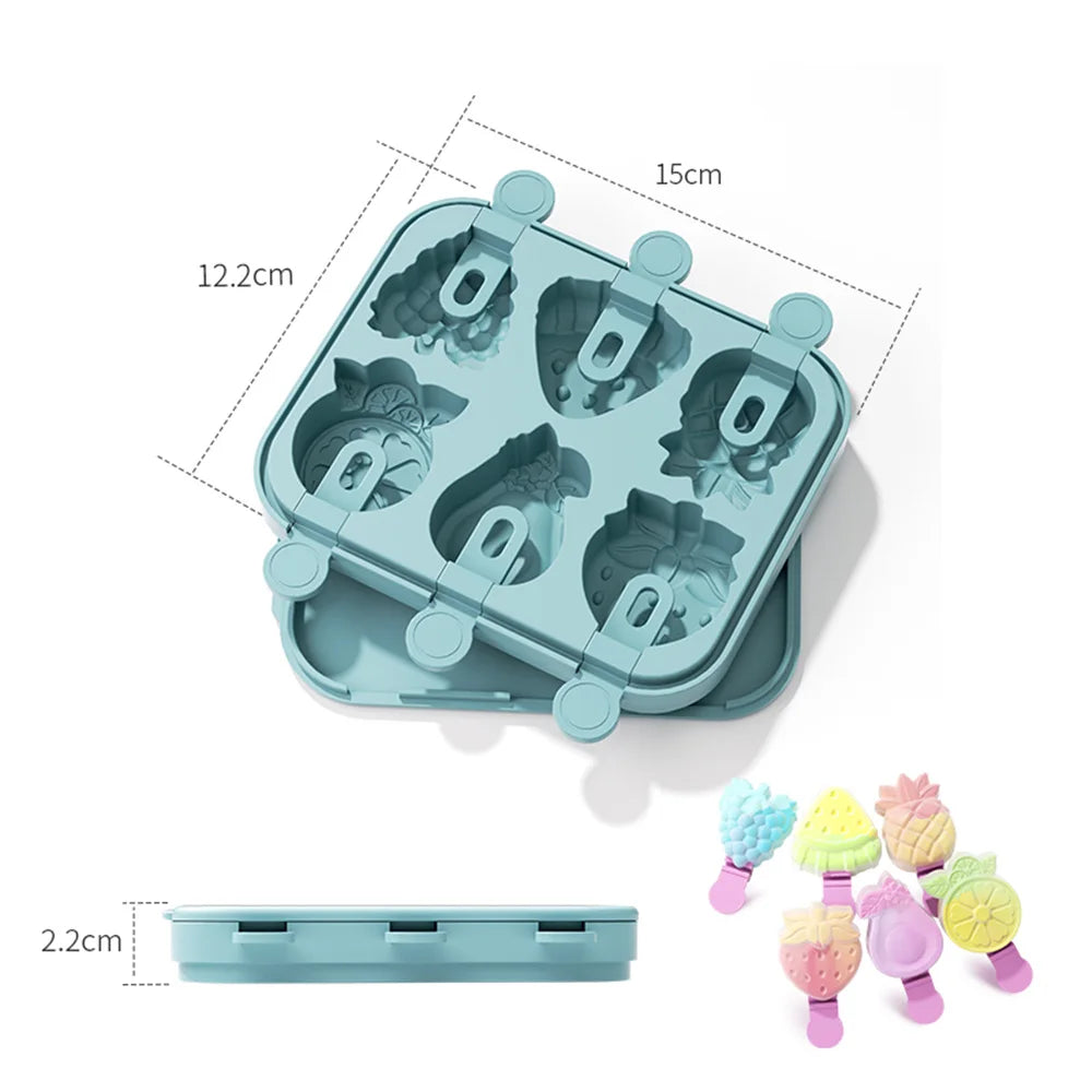 Silicone Popsicle Mold - 6 Hole Fruit Shaped Ice Lolly Tray, BPA Free