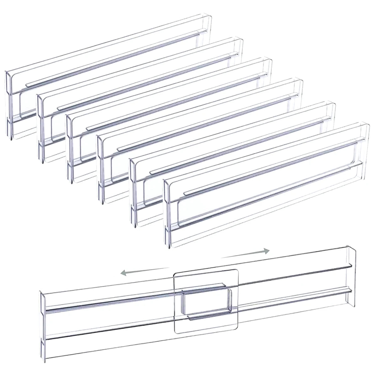 Drawer Dividers - Adjustable Clear Organisers for Clothes, Utensils and Office