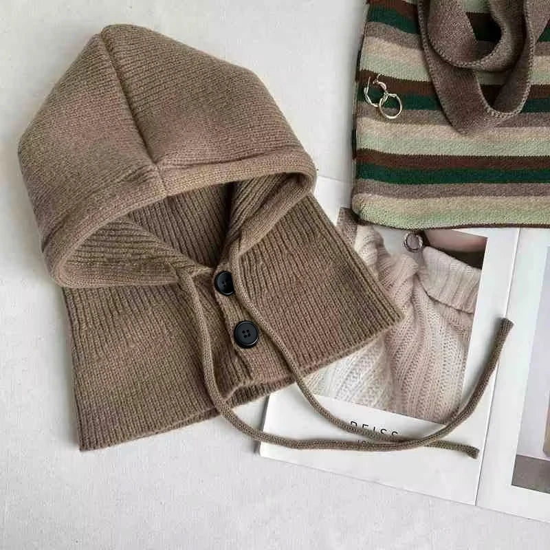 Knitted Hooded Scarf Hat - Two in One Winter Hood for Outdoor Warmth