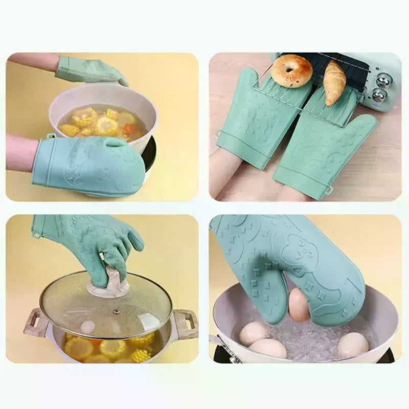 Silicone Oven Gloves - Non-Slip Professional Mitts for Baking and Grilling