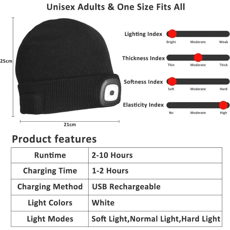 LED Beanie Hat - Rechargeable Knitted Winter Hat for Outdoor Activities