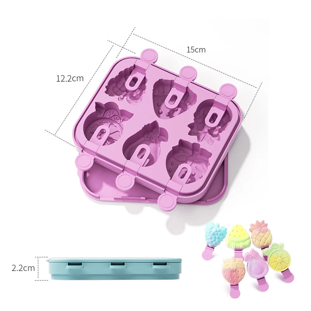 Silicone Popsicle Mold - 6 Hole Fruit Shaped Ice Lolly Tray, BPA Free
