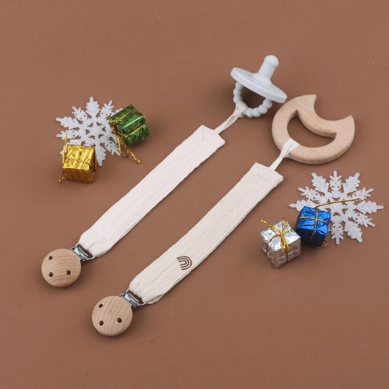 Baby Pacifier Clip - Cotton and Beech Wood Dummy Chain Holder, 26 cm