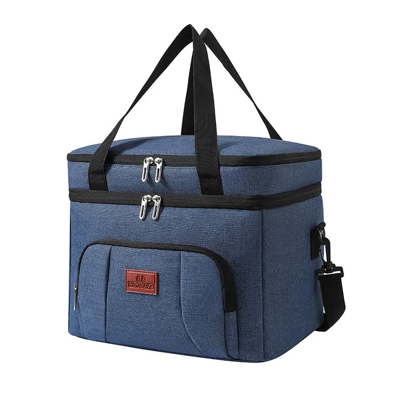 Insulated Cooler Tote Bag - Leakproof Double Layer Lunch and Picnic Bag with Shoulder Strap