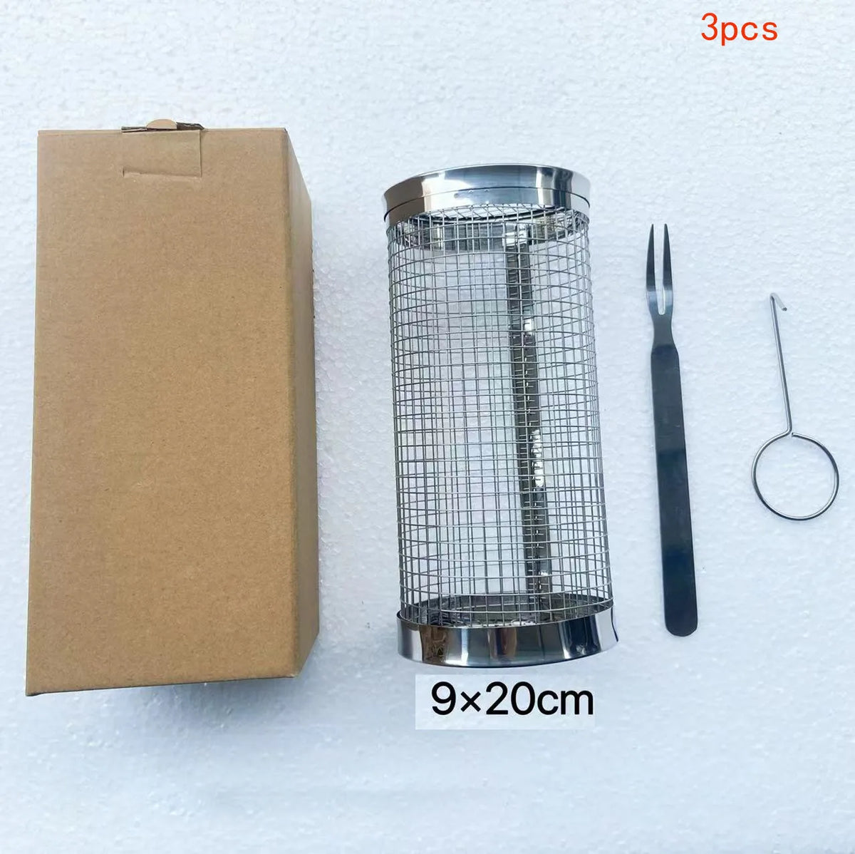 Rolling Grill Basket Set - Stainless Steel Mesh BBQ Basket with Wood Handle