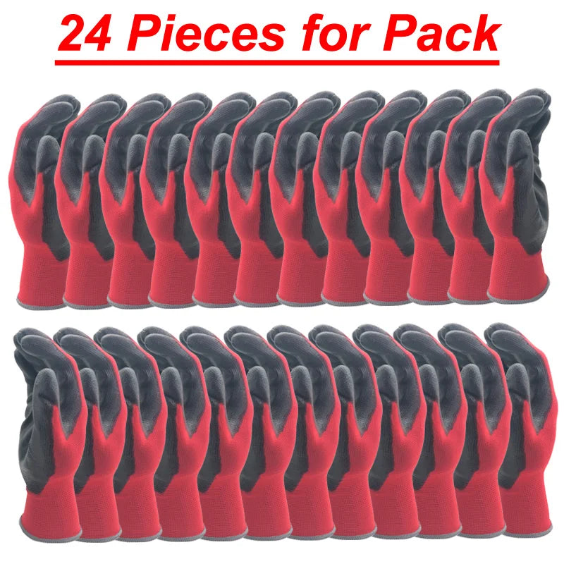 PU Coated Work Gloves 12 Pairs - Nylon Grip Gloves for Garden and Light Industry