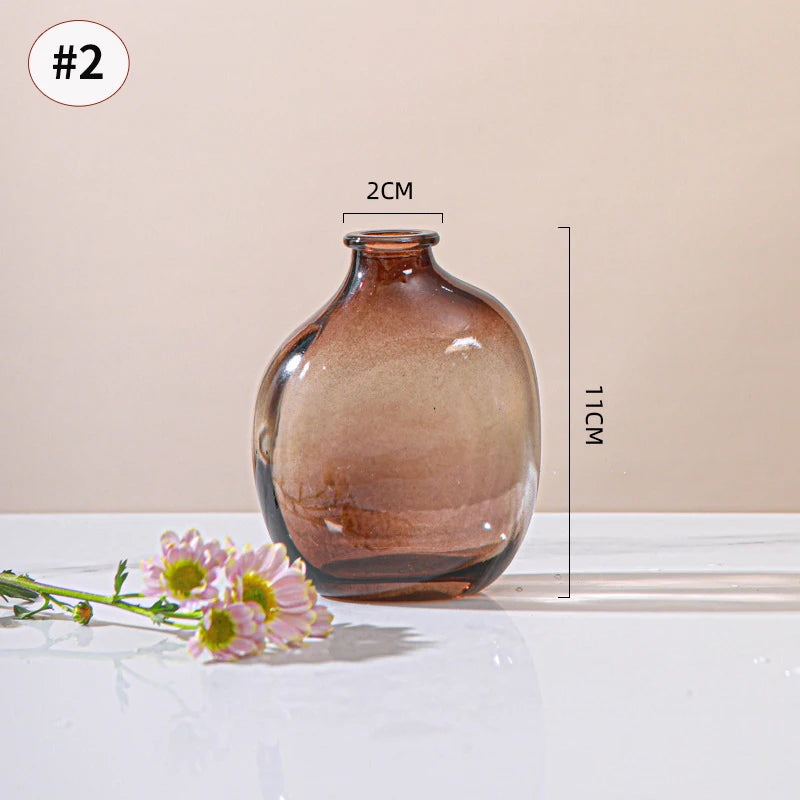 Retro Glass Vase - Thick Glass Bud Vase for Hydroponics and Table Decor