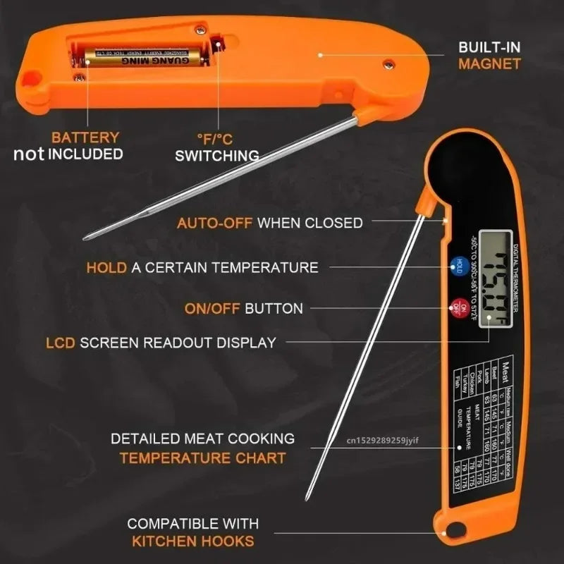 Instant Read Digital Meat Thermometer - Waterproof & Backlit for Grill, BBQ & Oven
