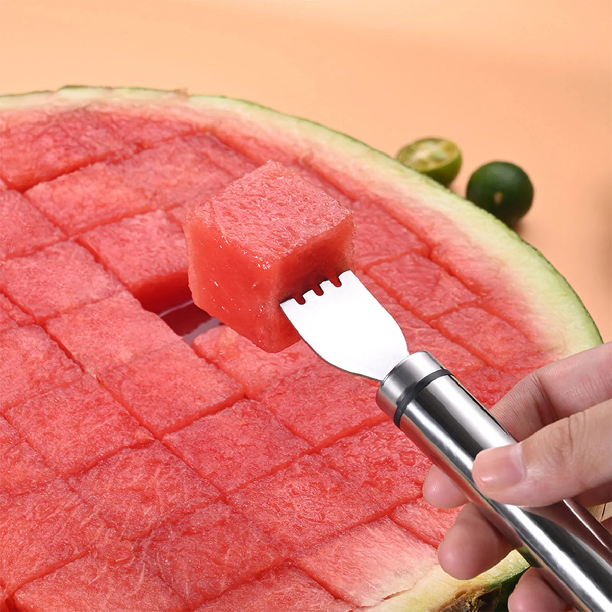 Watermelon Slicer & Fork - Stainless Steel Windmill Melon Cutter Tool