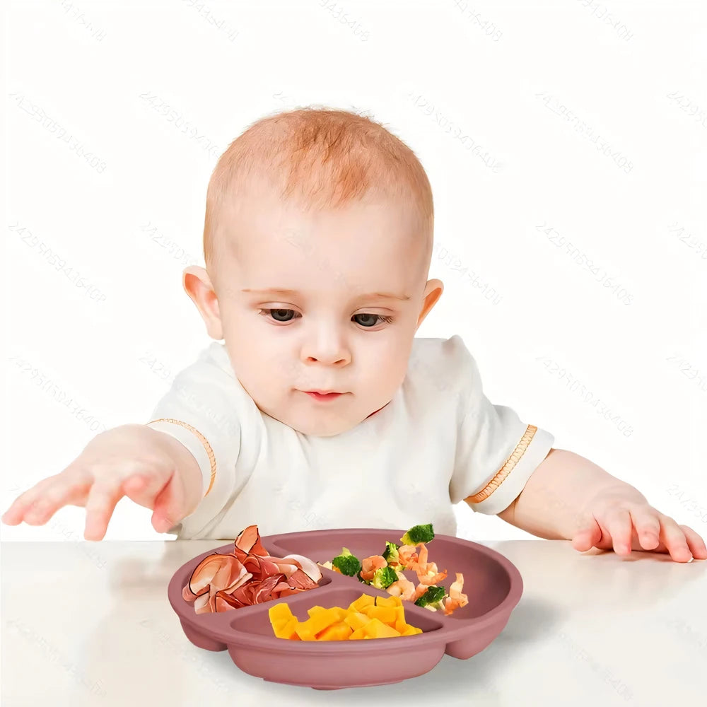 Silicone Suction Plate with Lid - Divided Baby Weaning Dinner Plate