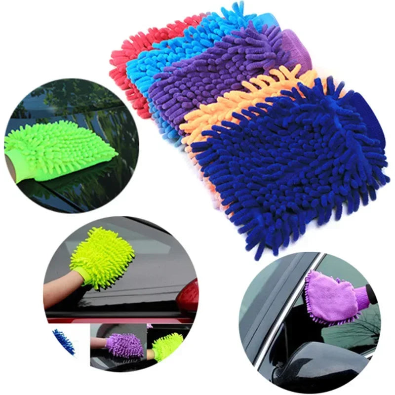 Chenille Car Wash Mitt - Double-Sided Microfibre Wash and Dust Glove Multipack
