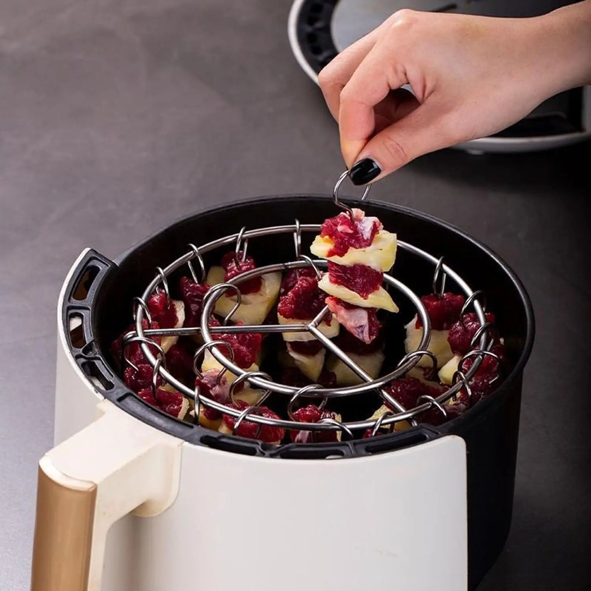 Vertical Skewer Rack - Stainless Steel Air Fryer and BBQ Stand with 24 Skewers