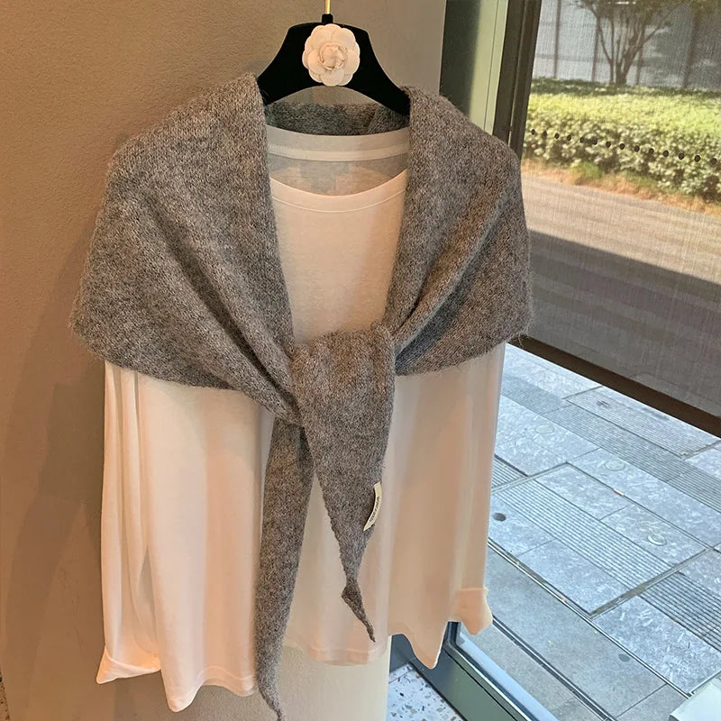 Wool Winter Scarf - Warm Knit Triangle Wrap in Nine Colourways, 180cm