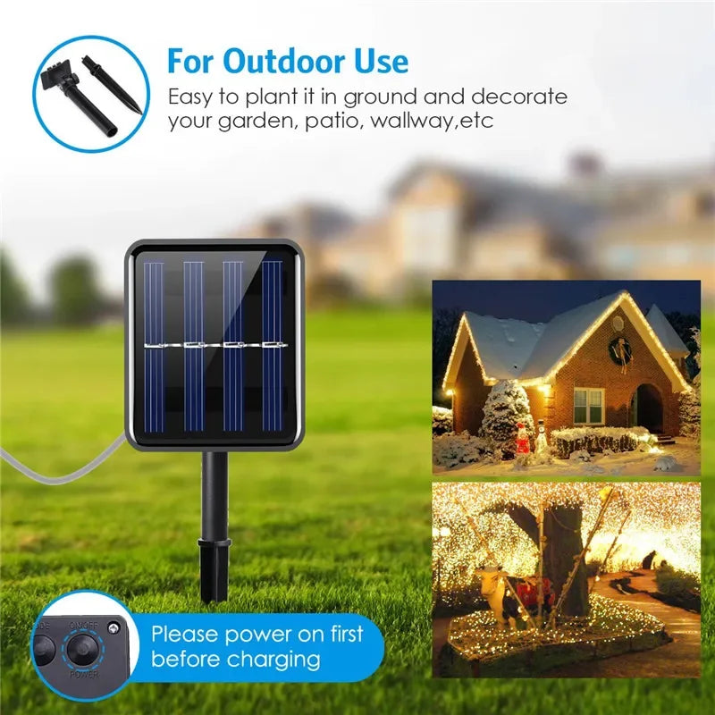 Solar Fairy String Lights - Waterproof 12m 100 LED Outdoor Garden Lights, 8 Modes
