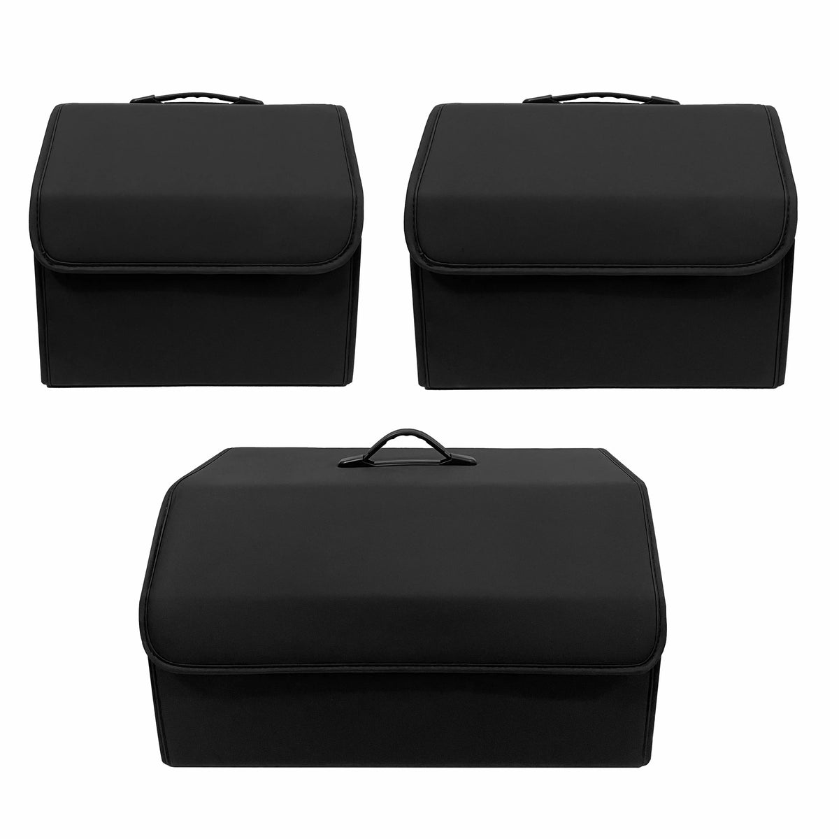 Collapsible Car Boot Organiser - PU Leather Trunk Storage Box with Removable Lid