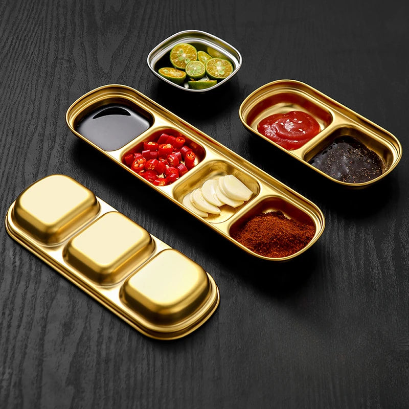 Stainless Steel Divided Dip Bowls - Sauce & Condiment Serving Trays