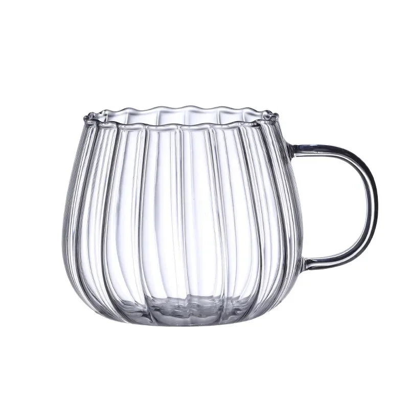 Striped Glass Mug 400ml - Borosilicate Pumpkin Cup for Coffee and Tea