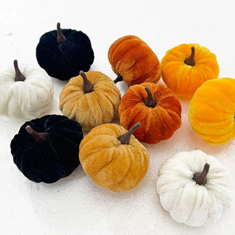 Velvet Artificial Pumpkins 5-Pack - 5cm Mini Fall Table Decor in Five Colours