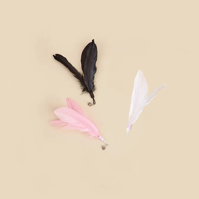 Cat Teaser Wand with Suction Cup - Interactive Feather Toy with Replaceable Heads