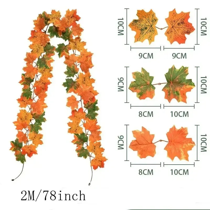 Artificial Maple Leaf Garland 200cm - Autumn Vine for Doors and Mantels