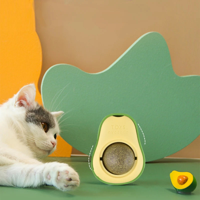 Avocado Catnip Ball - Wall Mounted Rotating Cat Toy for Teeth Cleaning and Play