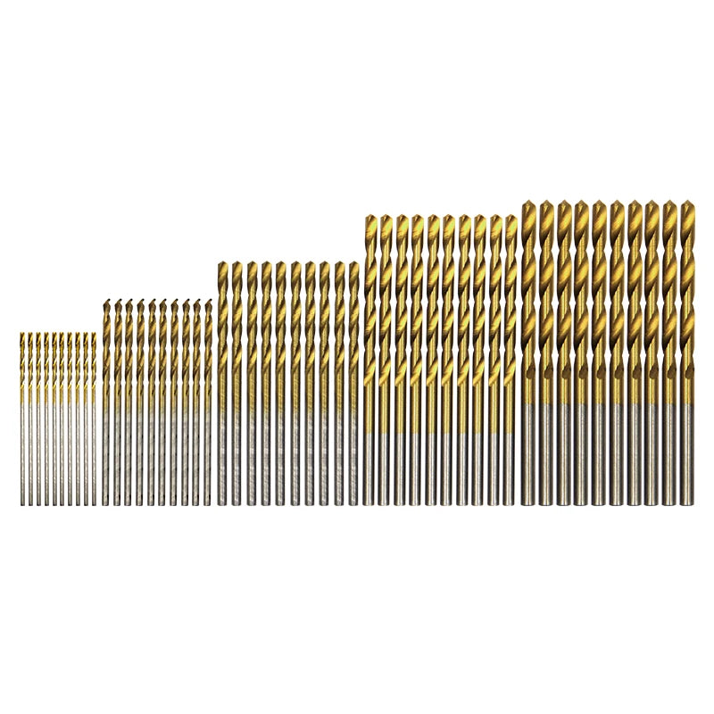 Twist Drill Bit Set 50pc - 1mm to 3mm Titanium Plated Micro Bits for Woodwork