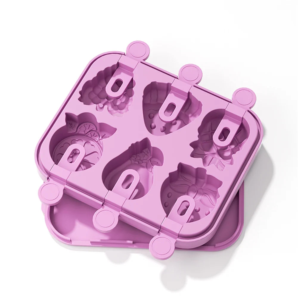 Silicone Popsicle Mold - 6 Hole Fruit Shaped Ice Lolly Tray, BPA Free