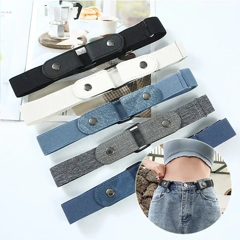 Canvas Elastic Belt - Adjustable No Buckle Waist Belt for Jeans, 60-65cm