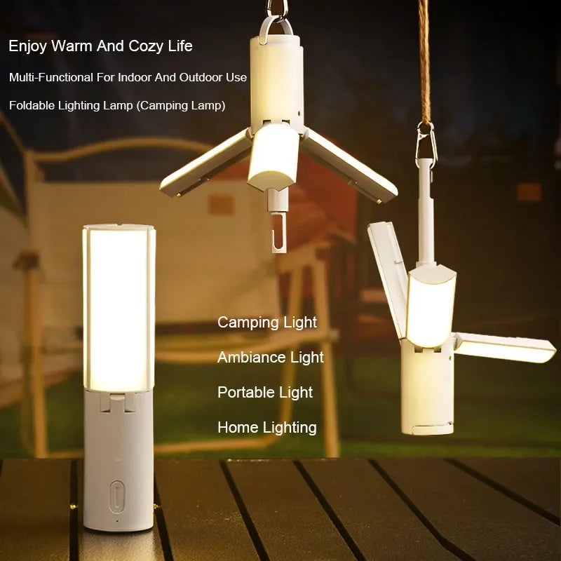 Folding Camping Lantern - Rechargeable LED Tent Light with 3 Colour Modes and Hanging Hook