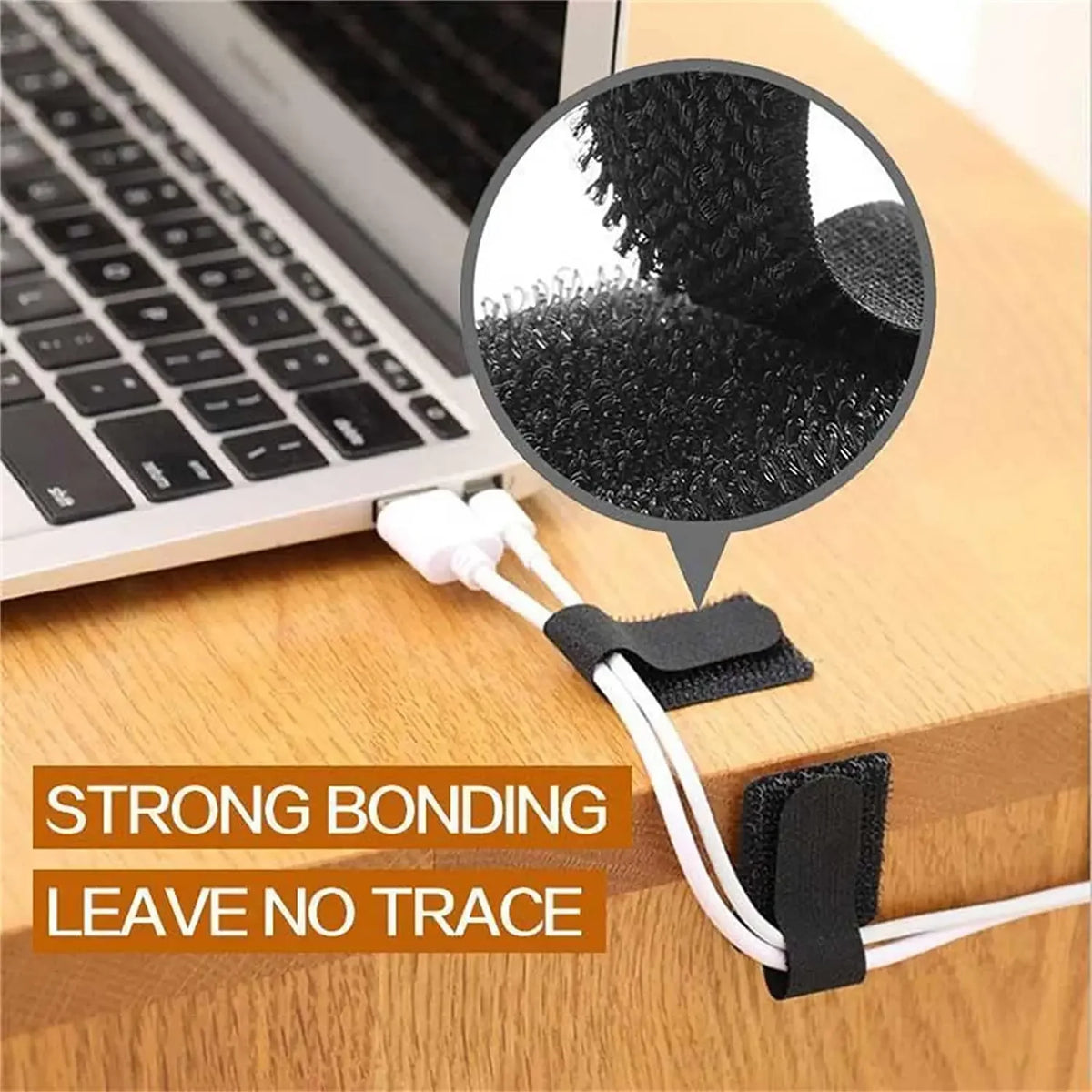 Adhesive Cable Management Straps - Reusable Nylon Cord Organiser Ties for Desks