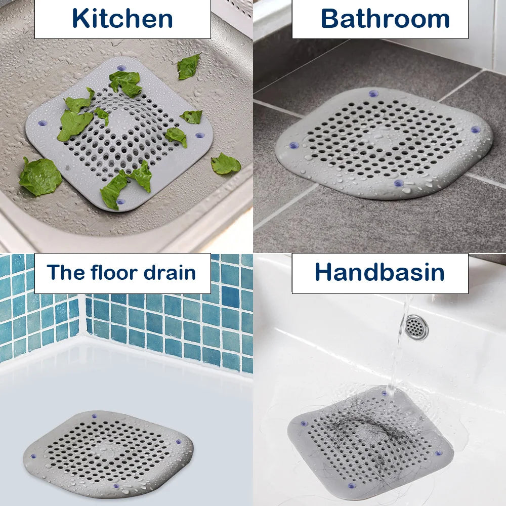 Silicone Shower Drain Hair Catcher - Flat Strainer Cover for Bath, Shower and Kitchen Sink