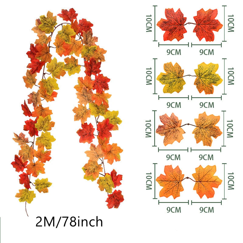 Artificial Maple Leaf Garland 200cm - Autumn Vine for Doors and Mantels
