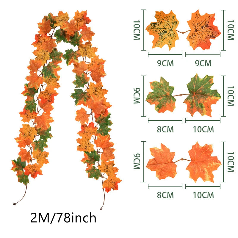 Artificial Maple Leaf Garland 200cm - Autumn Vine for Doors and Mantels