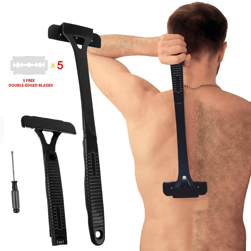 Mens Back Shaver - Long Foldable Handle Body Groomer and Razor for Hard-to-Reach Areas