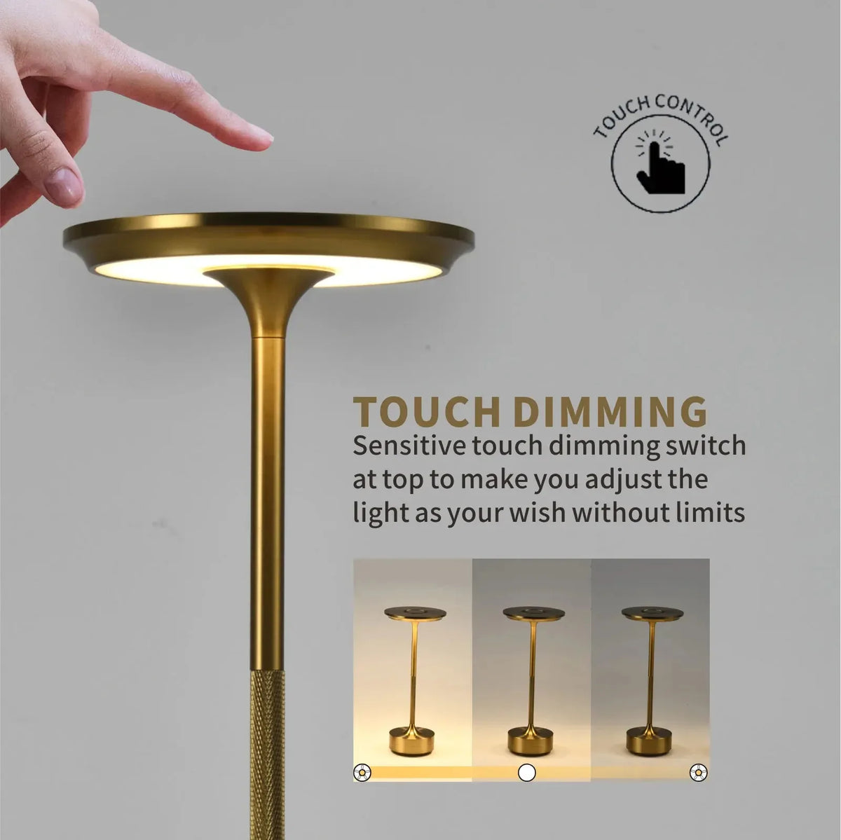 Wireless Table Lamp - USB Rechargeable Touch Candle Light for Bedroom