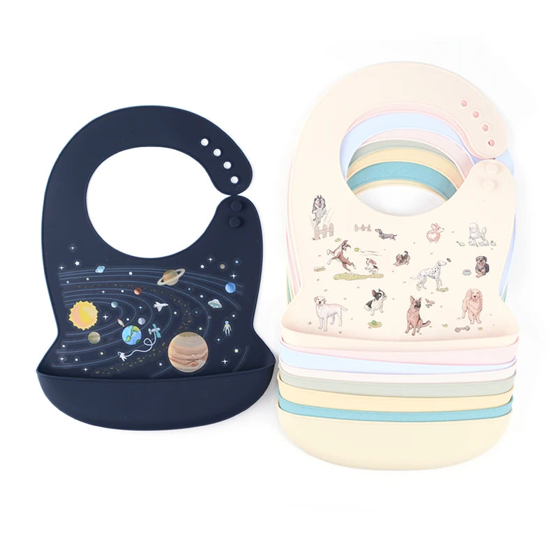 Silicone Baby Bib - Waterproof Feeding Apron with Crumb Catcher Pocket